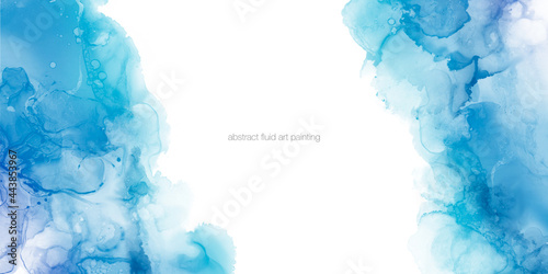 Abstract blue painting by watercolor and alcohol ink texture isolated on white background with empty space for text.