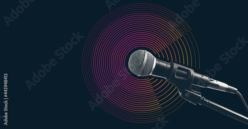 Stand with microphone on dark background