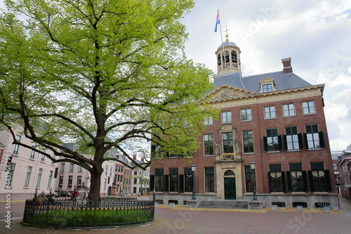 The Stadhuis (Town Hall, dated from 1715), with its carillon and carvings, located on Hofplein Square in Leeuwarden, Friesland, Netherlands