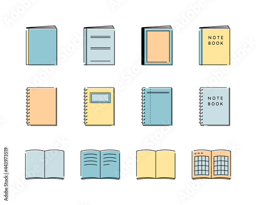 ノートのアイコン・イラストのセット シンプル 勉強 フレーム メモ 文房具
