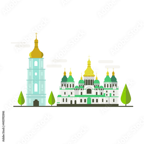 Cartoon symbols of Kiev. Popular tourist architectural object: St. Sophia Cathedral.