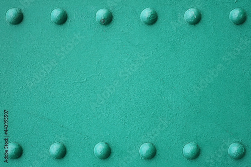 Structure of green metal beams with rivets, Steel girder bridge structure, Texture background