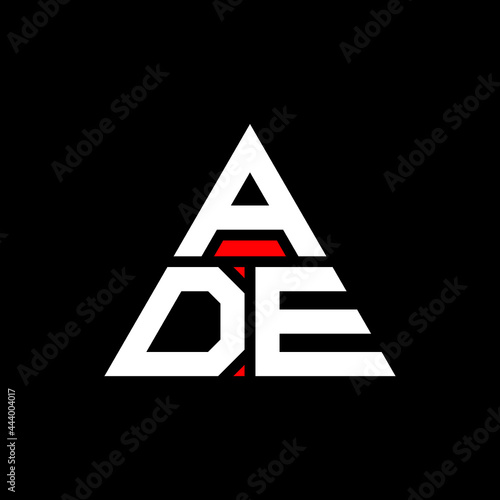 ADE triangle letter logo design with triangle shape. ADE triangle logo design monogram. ADE triangle vector logo template with red color. ADE triangular logo Simple, Elegant, and Luxurious Logo. ADE 