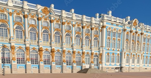 Royal palace, blue with golden , russian tsar architecture