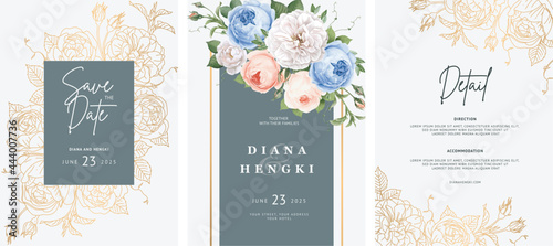elegant wedding invitation card with gold floral frame