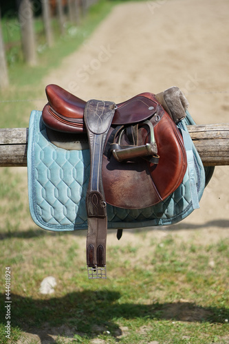 Brown leather horse saddle 