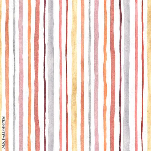 Striped watercolor seamless pattern, abstract vertical stripes isolated on white background, print texture.
