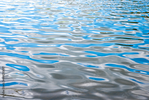 lake surface with soft small waves and reflecting blue sky
