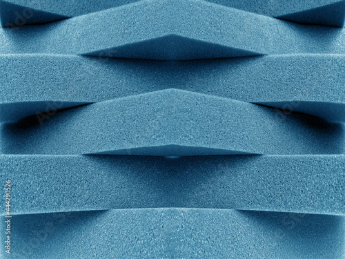 blue foam material arranged transversely. overlapping pile