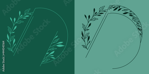 Okrągłe ramki z wzorem roślinnym w prostym nowoczesnym stylu. Szablony z listkami w zielonych odcieniach - zaproszenia ślubne, życzenia, planer, tło dla social media stories.