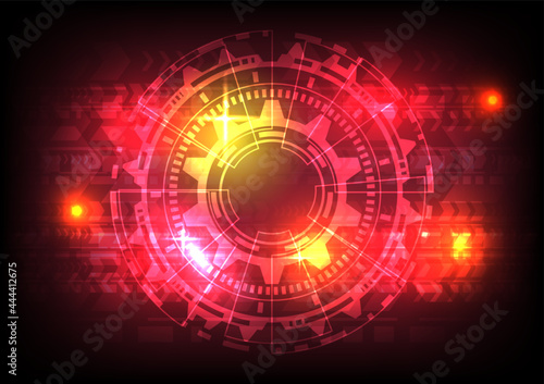 Element of computer data. Abstract hologram hi-tech background. Virtual reality technology electric innovation. Head-up display interface. Futuristic Sci-Fi glowing HUD red circle. Science infographic