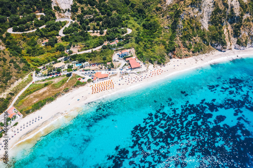 Aerial view of Petani Beach on the Kefalonia Island, Greece