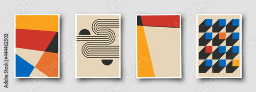 Retro 60s-70s graphic design covers. Cool vintage shape compositions. Trendy colorful bauhaus art templates.