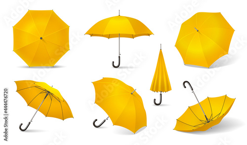 Yellow Realistic Umbrella Icon Set