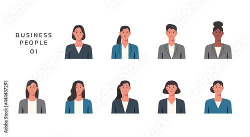 People portraits of businesswomen isolated icons set, female faces avatars, vector flat design illustration