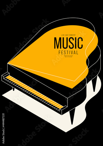 Music poster design template background decorative with isometric piano outline