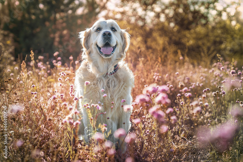 golden retriver na łące