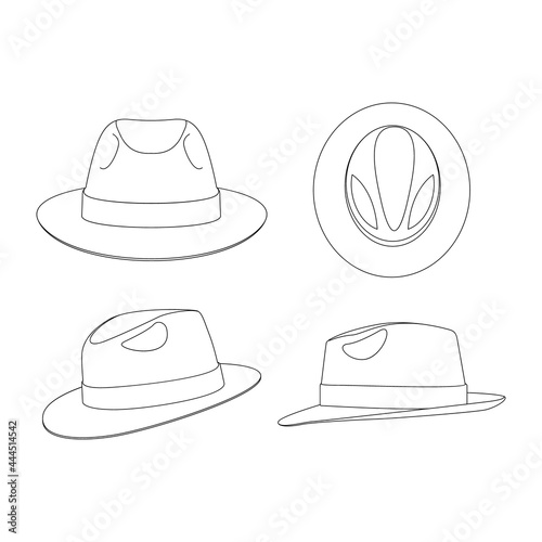 Template fedora hat vector illustration flat sketch design outline headwear