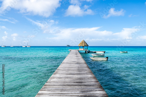 Wooden pier on a tropical island in the South Seas