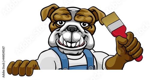 Bulldog Painter Decorator Holding Paintbrush