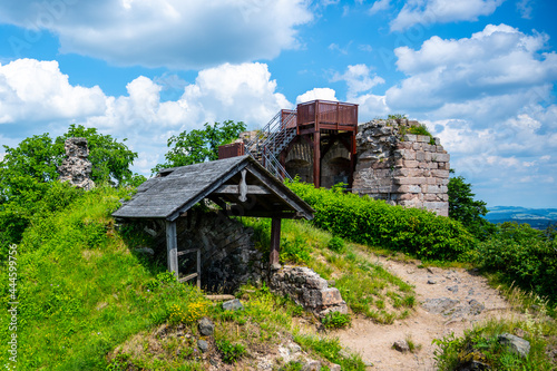 Wooden lookout platform on Kumburk Castle Ruins near Nova Paka, Czech Republic