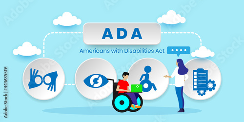 ADA americans with disabilities act concept With icons. Cartoon Vector People Illustration