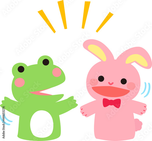 カエルとウサギの手袋型操り人形、パペット