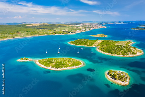 Aerial view of Kornati island archipelago at sunrise. Kornati National Park, Croatia.