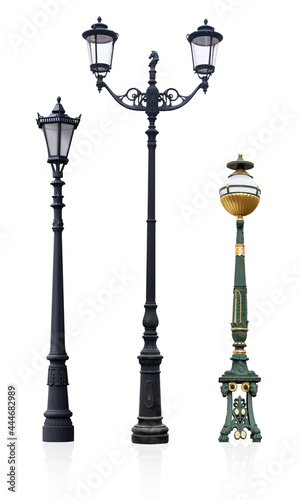 Street lamp with decorative horse figurine isolated on a white background. Design element with clipping path