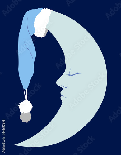 Moon with face and nightcap cute flat illustration