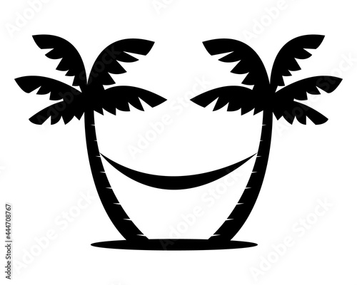 Palm trees with hammock silhouette. Vector illustration.