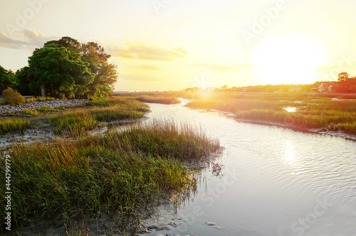 Sunset view along the marsh in the Low Country near Charleston SC