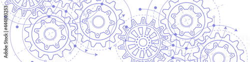 Technical drawing of gears .Rotating mechanism of round parts .Machine technology.3d illustration.