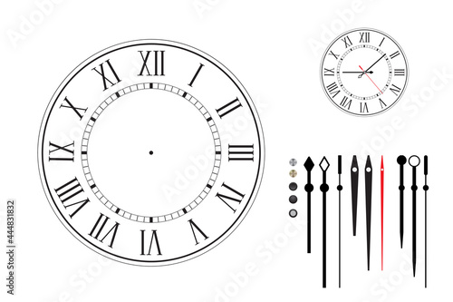 Clock face in retro style with Roman numerals.