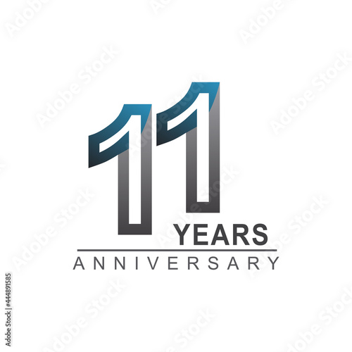 11th years anniversary logotype bold line number with grey and blue color for celebration event isolated on blue background