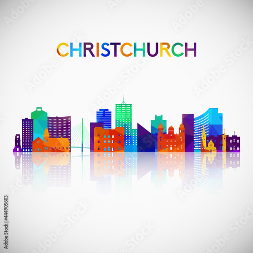 Christchurch skyline silhouette in colorful geometric style. Symbol for your design. Vector illustration.