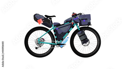 High detailed vector bike. Bikepacking example for bicycle touring
