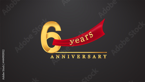 6th anniversary design logotype golden color with red ribbon for anniversary celebration