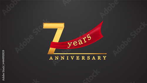 7th anniversary design logotype golden color with red ribbon for anniversary celebration