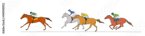 Horses and riders during a race, vector editable images