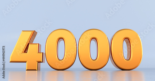 3d render of golden number 4000 on white background. gold four thousand