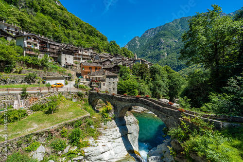 The beautiful village of Pontboset in the Champorcher Valley. Aosta Valley, northern Italy.