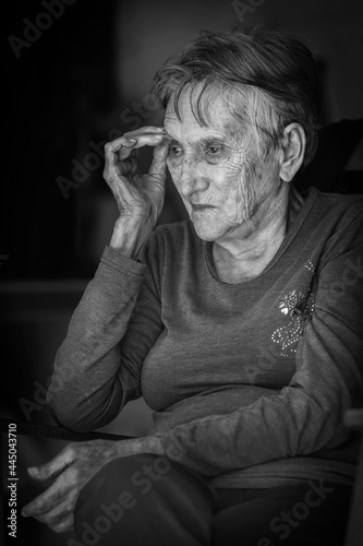 black and white portrait of a 90 year old grandmother