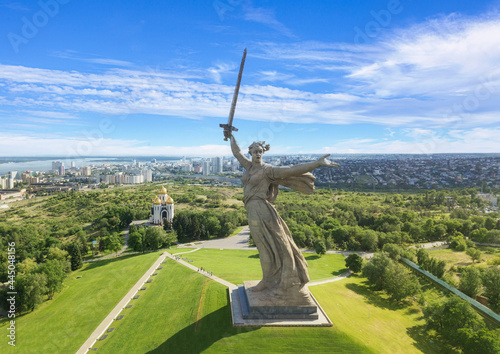 Volgograd, Russia - July 22, 2018: Monument "Stand To Death!" on the Mamayev Hill. Memorial complex "Heroes of the Battle of Stalingrad" in Volgograd , Russia
