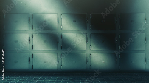 3D Rendering, illustration of hospital morgue trays in a high contrast image
