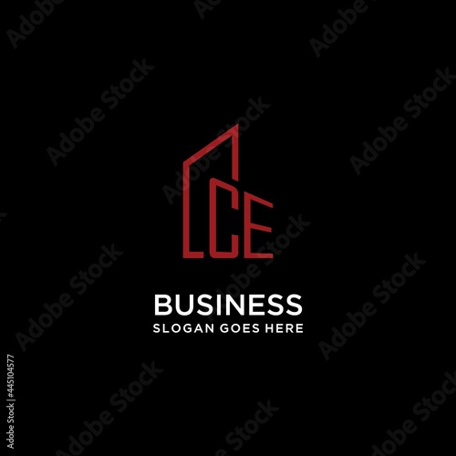 CE initial monogram with building logo design