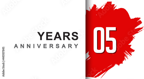 5th years anniversary design with red brush isolated on white background for company celebration event