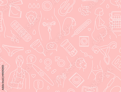 Women health, hygiene and contraception seamless background pattern.