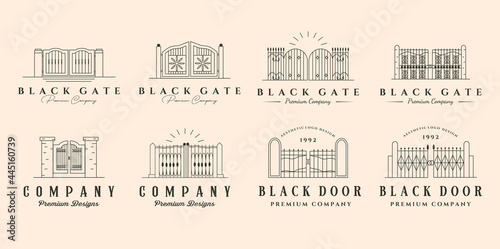 set of vector black gates line art logo symbol illustration design, vintage gate logo design