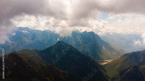 Scenic paradisiac landscape view of Albanian Alps mountains. Traveling, exploring, holiday concept